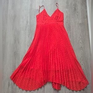UNIQLO :C Red Polka Dot Pleated Cami Dress Asymmetrical Hem Size M